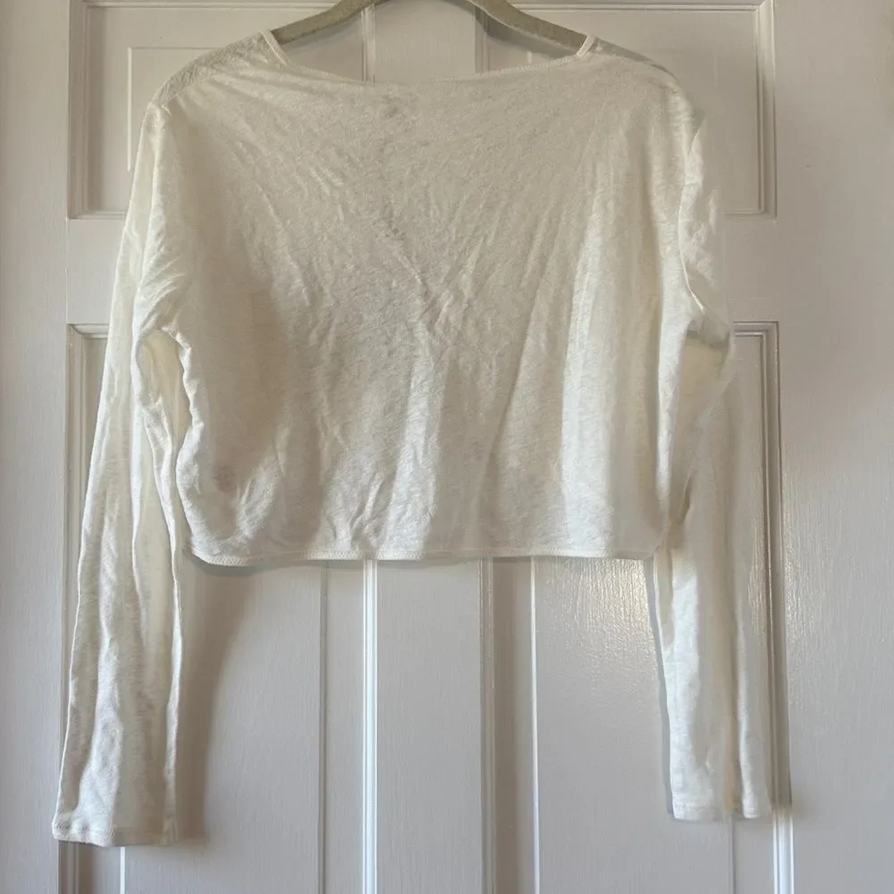 NWT JOIE CREAM-Y WHITE LINEN BOLERO SHRUG KNIT JACKET - Picture 4 of 6